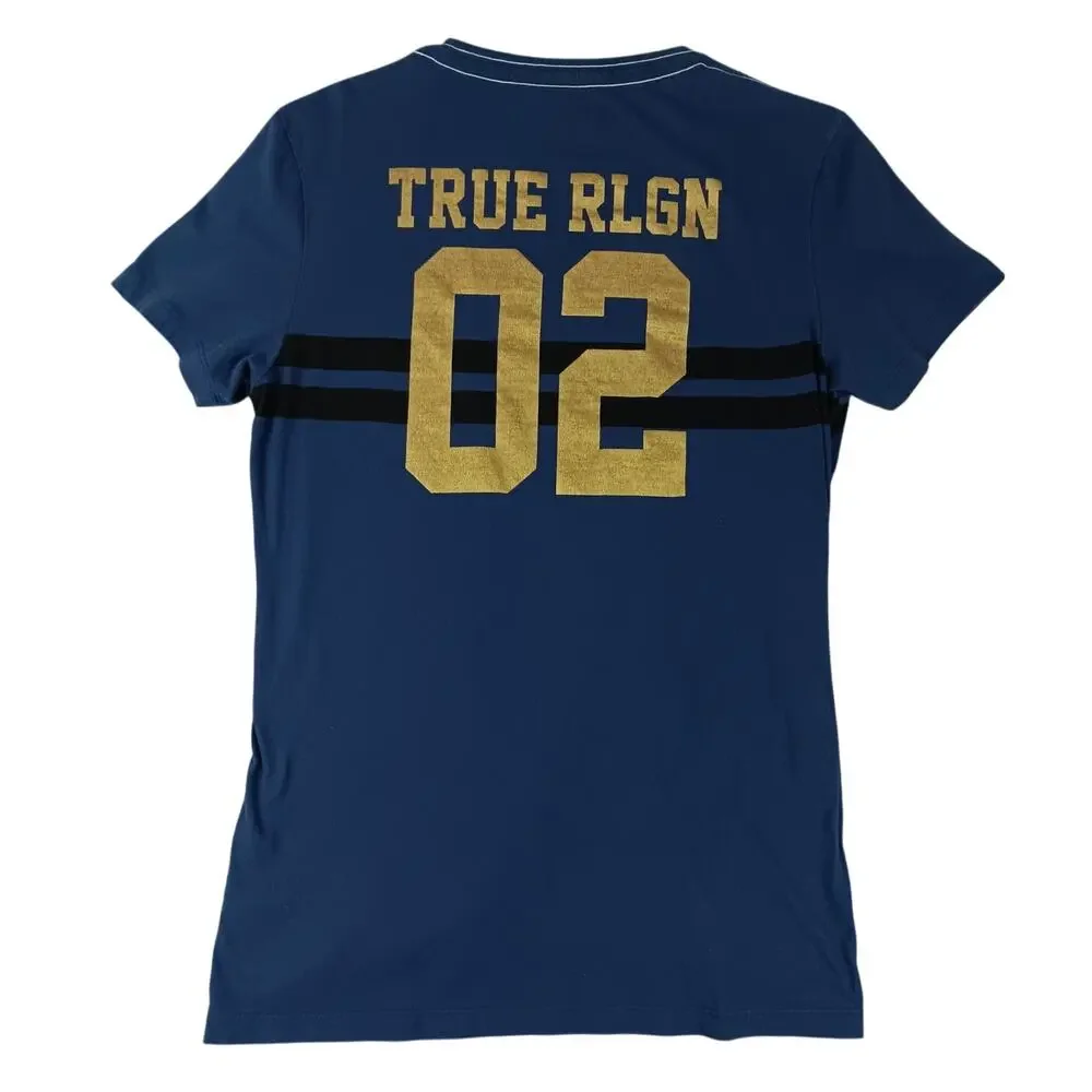 True Religion Broshoe Tee Mens 2XL Blue Horseshoe‎ Street Crew Neck 02 Slim Tall